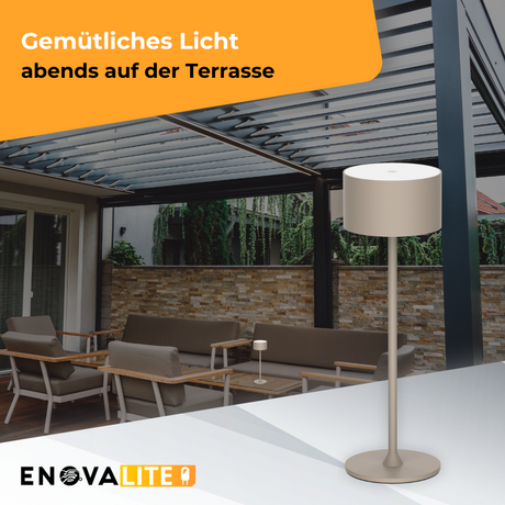 3er Set LED-Tischleuchte mit Akku, inkl Ladestation, Up- & Downlight, Dimm- & CCT-Funktion, sandfarben, wiederaufladbar, Innen und Außenbereich, IP44, USB-C.