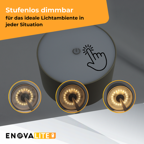 3er Set LED-Tischleuchte mit Akku, inkl Ladestation, Up- & Downlight, Dimm- & CCT-Funktion, sandfarben, wiederaufladbar, Innen und Außenbereich, IP44, USB-C.