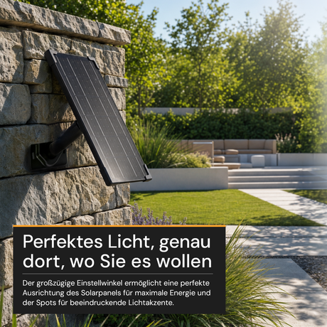Gartenspots, IP54, 3000 K (warmweiß), 200 lm, LiFePo4 Akku, monokristallines 5 W Solarpanel, flexible Montage, mit Erdspieß