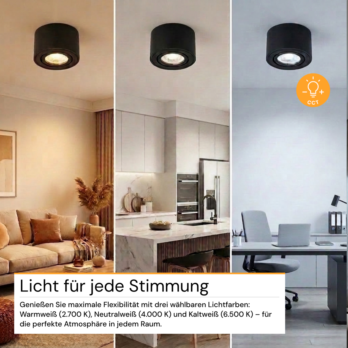 LED Aufbauspot, 7 W, 670 lm, 3CCT, dimmbar, schwenkbar, Aluminium, schwarz