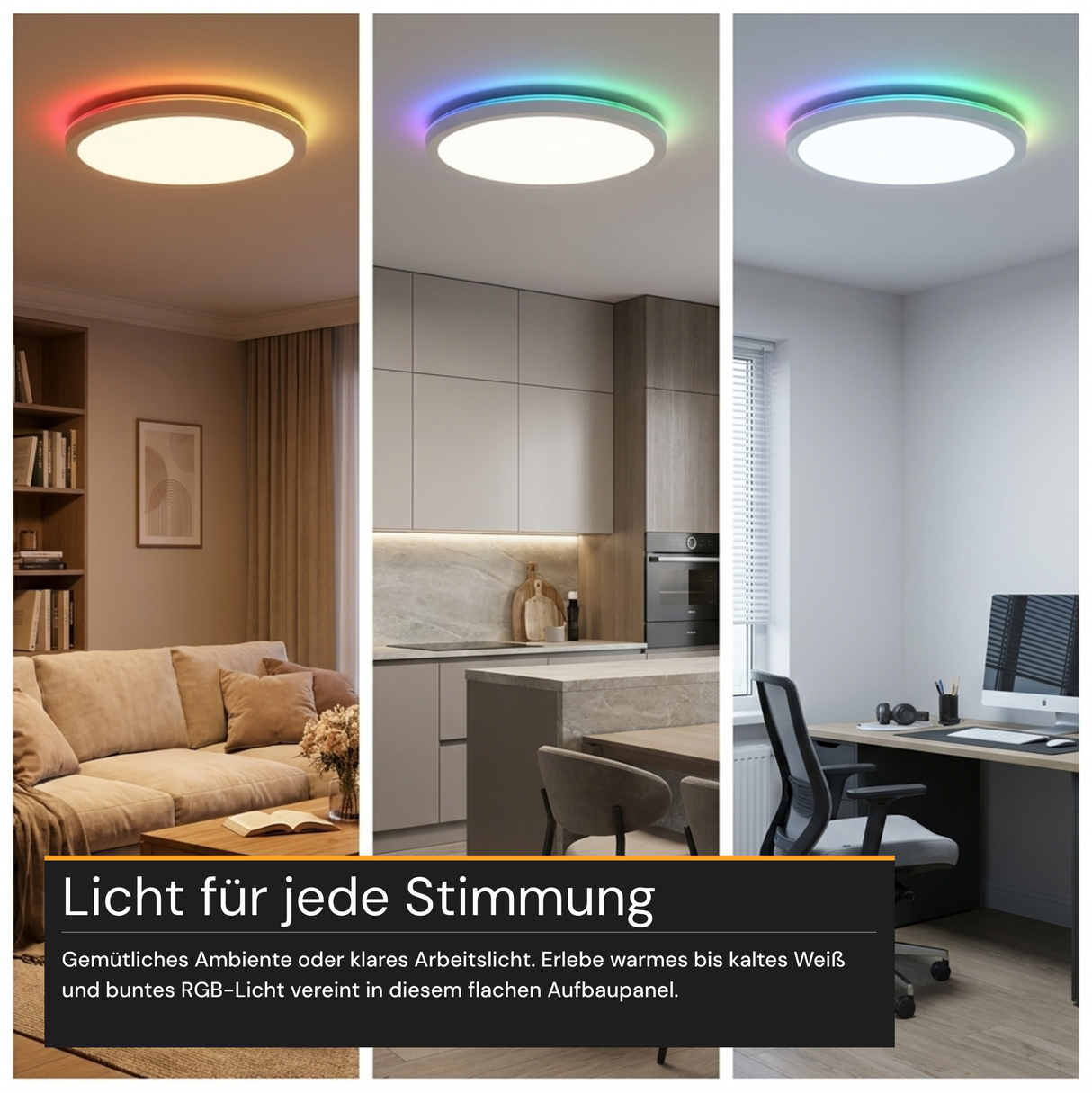 RGB Panel Up&Down, 15W, 1550lm, IP44, ø283x28mm, 3000-6500K (CCT), dimmbar, weiß.