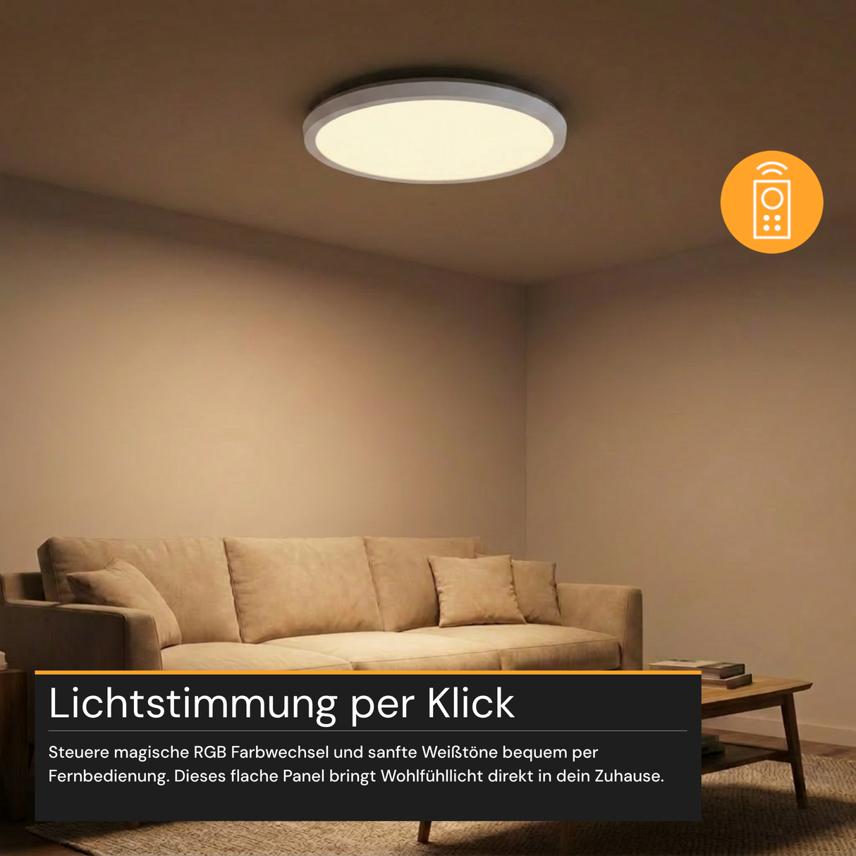 RGB Panel Up&Down, 15W, 1550lm, IP44, ø283x28mm, 3000-6500K (CCT), dimmbar, weiß.