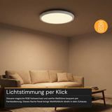 RGB Panel Up&Down, 15W, 1550lm, IP44, ø283x28mm, 3000-6500K (CCT), dimmbar, weiß.