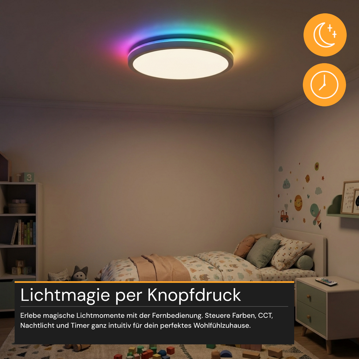 RGB Panel Up&Down, 15W, 1550lm, IP44, ø283x28mm, 3000-6500 K (CCT), dimmbar, schwarz.