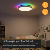 RGB Panel Up&Down, 15W, 1550lm, IP44, ø283x28mm, 3000-6500 K (CCT), dimmbar, schwarz.