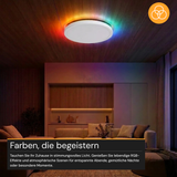 RGB Panel Up&Down, 15W, 1550lm, IP44, ø283x28mm, 3000-6500K (CCT), dimmbar, weiß.