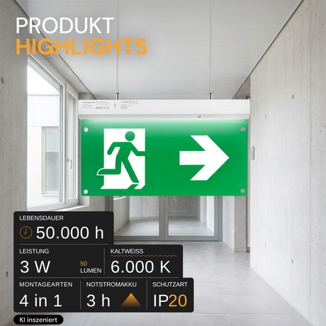 10er Pack LED-Fluchtwegleuchte 4in1 mit Notstromakku 3h, TEST-Funktion, Dauer- & Notbetrieb