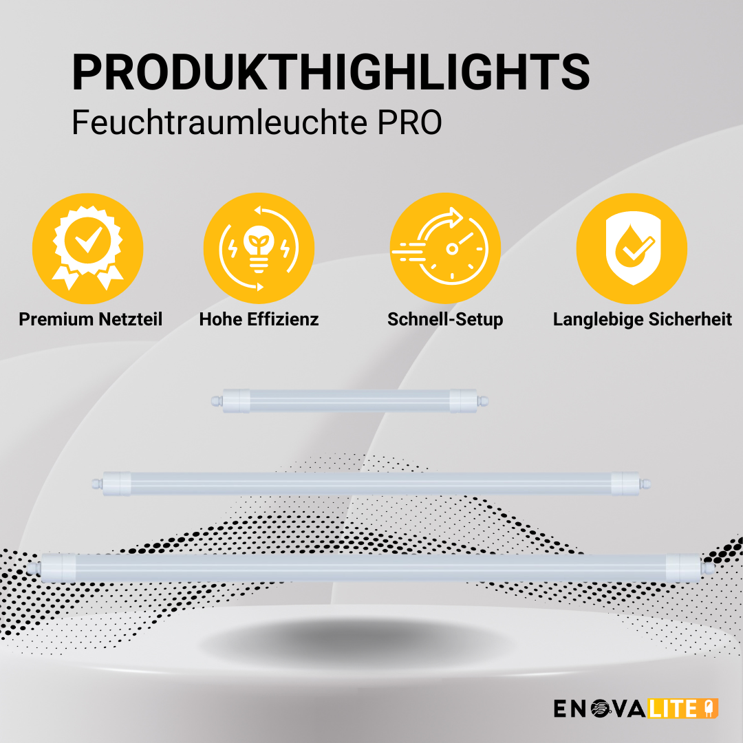 4er Pack LED Feuchtraumleuchte PRO, 120cm, 36W, 4320lm, 4000K (neutralweiß), IP65, OSRAM-Netzteil, Steckklemme, durchschleifbar