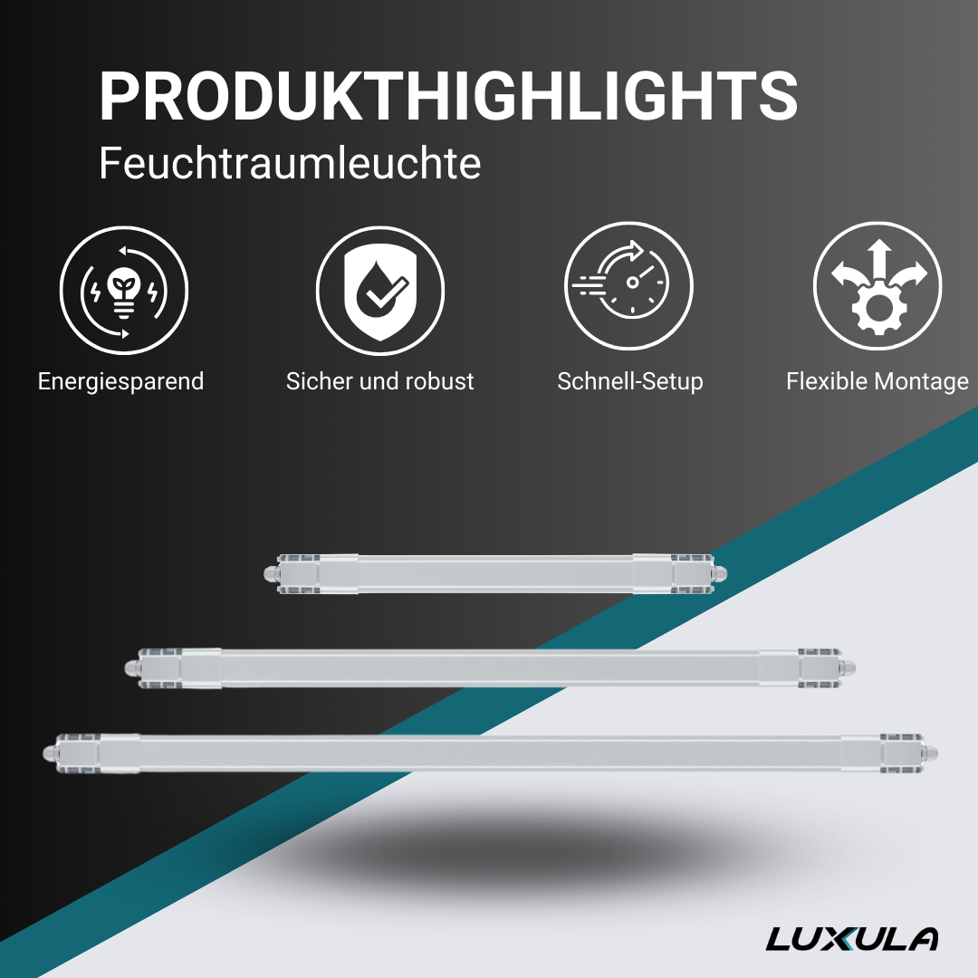 5er Pack LED Feuchtraumleuchte, 120 cm, 32 W, 3616 lm, 4000 K (neutralweiß), IP66, durchschleifbar, Fast Connector