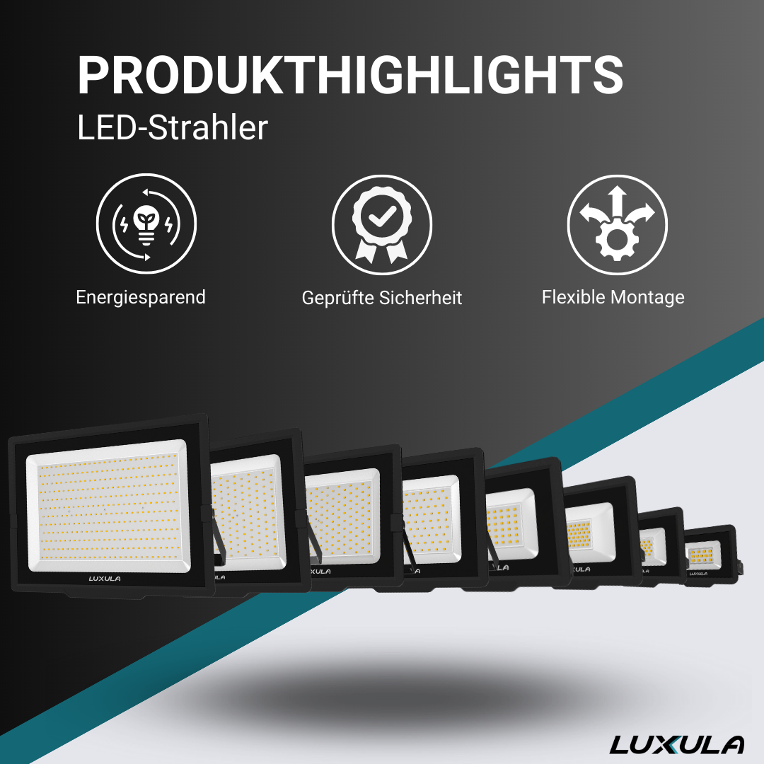 LED-Fluter, 30 W, 4000 K (neutralweiß), 3000 lm, schwarz, IP65, TÜV-geprüft