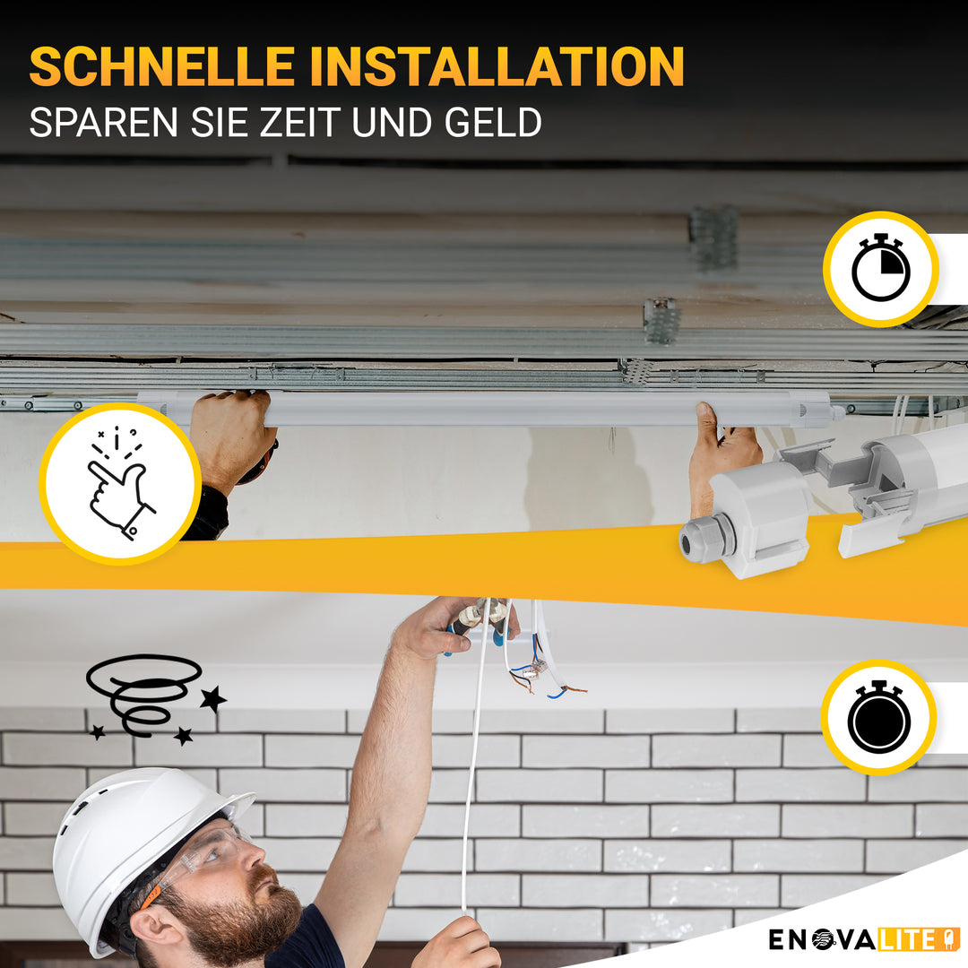 4er Pack LED Feuchtraumleuchte PRO, 120cm, 36W, 4320lm, 4000K (neutralweiß), IP65, OSRAM-Netzteil, Steckklemme, durchschleifbar
