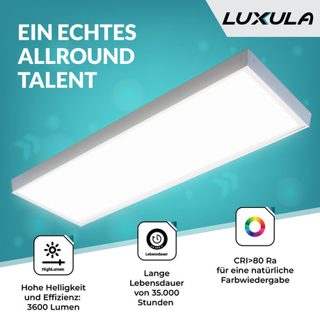 LED Panel, mit Montagerahmen, 120x30, 36W, 3600lm, 3000K, inkl Netzteil