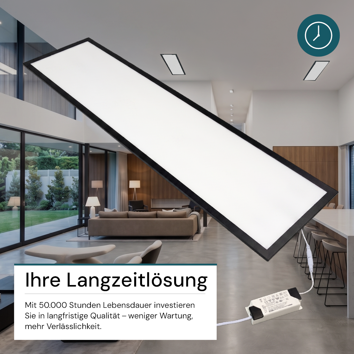 LED-Panel, Backlit, 120x30 cm, schwarz, 36W, 3600lm, 4000K.