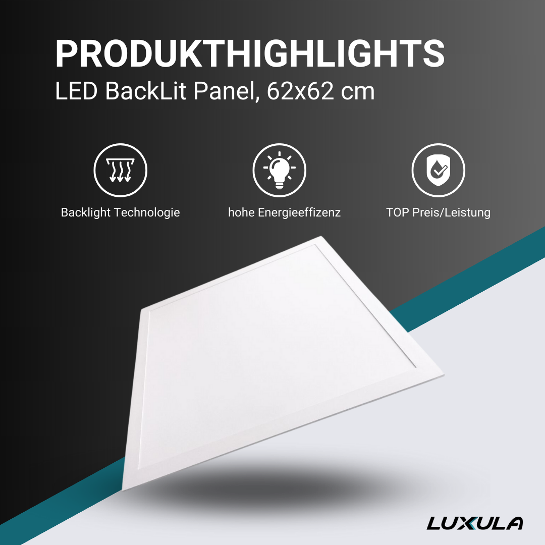 6er Pack LED Panel, 62x62 cm, 36W, 3600lm, 6000K | Lichttechnik24.de.