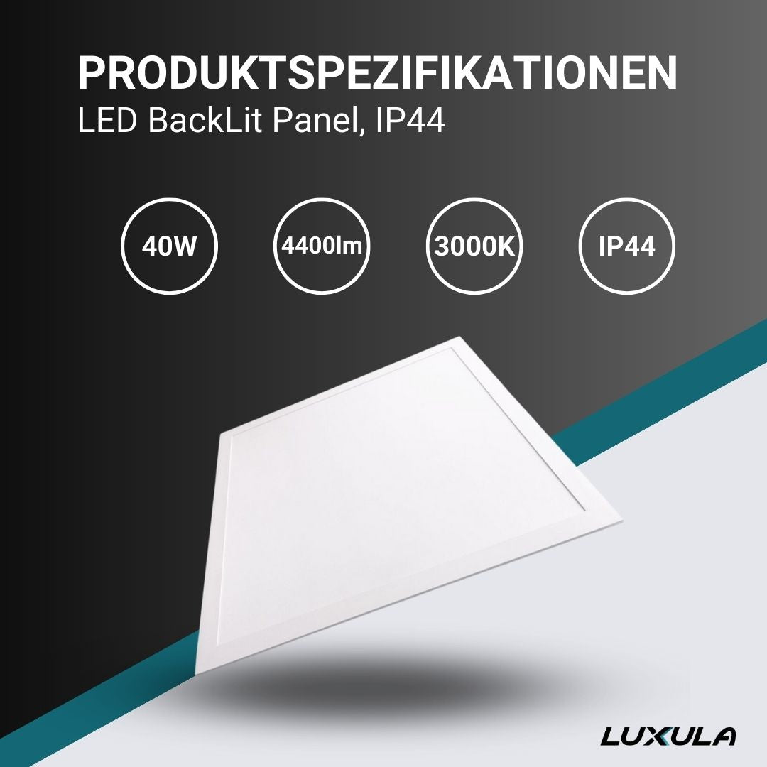 LED BackLit Panel, 62x62, 40W, 4400 lm, 3000K, 110°, IP44