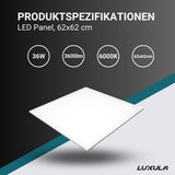 6er Pack LED Panel, 62x62 cm, 36W, 3600lm, 6000K | Lichttechnik24.de.