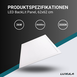 LED BackLit Panel, 62x62 cm, 36W, 3600lm, 3000K