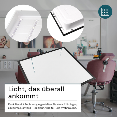 LED BackLit Panel, 62x62 cm, schwarz, 36W, 3600lm, 4000K, ECO Line.
