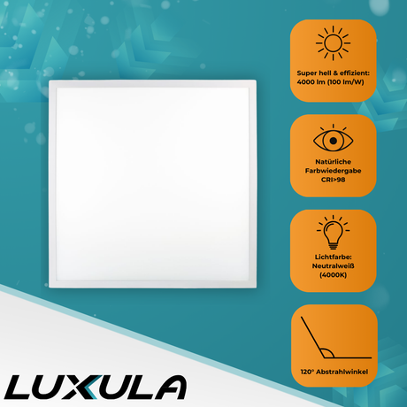 5er Pack LED BackLit Panel, 62x62 cm, CRI98, 40W, 4000lm, 4000K