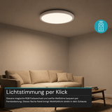 RGB Panel Up&Down, 15W, 1550lm, IP44, ø283x28mm, 3000-6500K (CCT), dimmbar, weiß