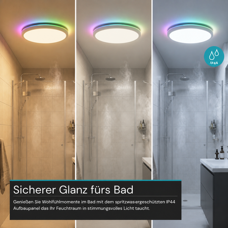 RGB Panel Up&Down, 15W, 1550lm, IP44, ø283x28mm, 3000-6500K (CCT), dimmbar, weiß