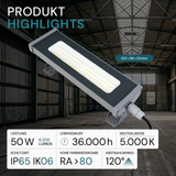 LED-Hallenleuchte, linear, 50 W, 6200 lm, 5000 K (neutralweiß), IP65, grau