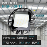 LED-HighBay, UFO, Hallenstrahler, 150 W, 14400 lm, 5000 K (neutralweiß), IP65, Schlagfest