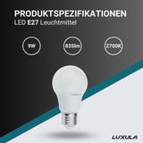 10er Pack LED Leuchtmittel E27, 9W, 835lm, 2700K warmweiß, A60