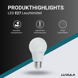 10er Pack LED Leuchtmittel E27, 9W, 835lm, 2700K warmweiß, A60 | Lichttechnik24.de.