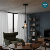 Lampenfassung E27, Metall, schwarz, 1.5 m Textilkabel schwarz, exkl. Leuchtmittel