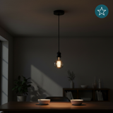 Lampenfassung E27, Metall, schwarz, 1.5 m Textilkabel schwarz, exkl. Leuchtmittel