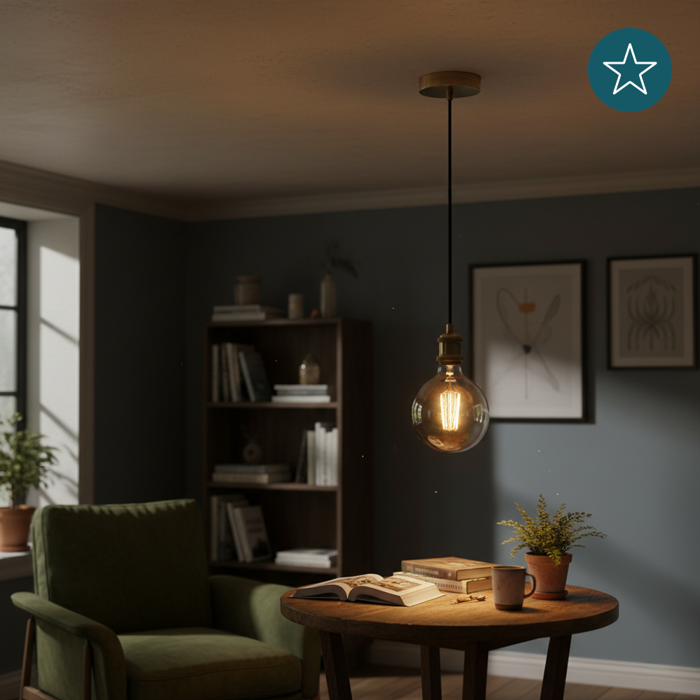 Lampenfassung  E27, Metall, Messing antik, 1.5 m Textilkabel gold, exkl. Leuchtmittel