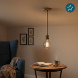 Lampenfassung  E27, Metall, Messing antik, 1.5 m Textilkabel gold, exkl. Leuchtmittel