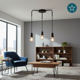 Hängeleuchte 3-Fach, E27, INDUSTRIAL, Metall, schwarz, Textilkabel schwarz, exkl. Leuchtmittel