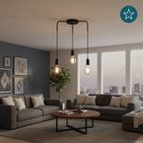 Hängeleuchte 3-Fach, E27, INDUSTRIAL, Metall, schwarz, Textilkabel schwarz, exkl. Leuchtmittel