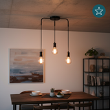 Hängeleuchte 3-Fach, E27, INDUSTRIAL, Metall, schwarz, Textilkabel schwarz, exkl. Leuchtmittel