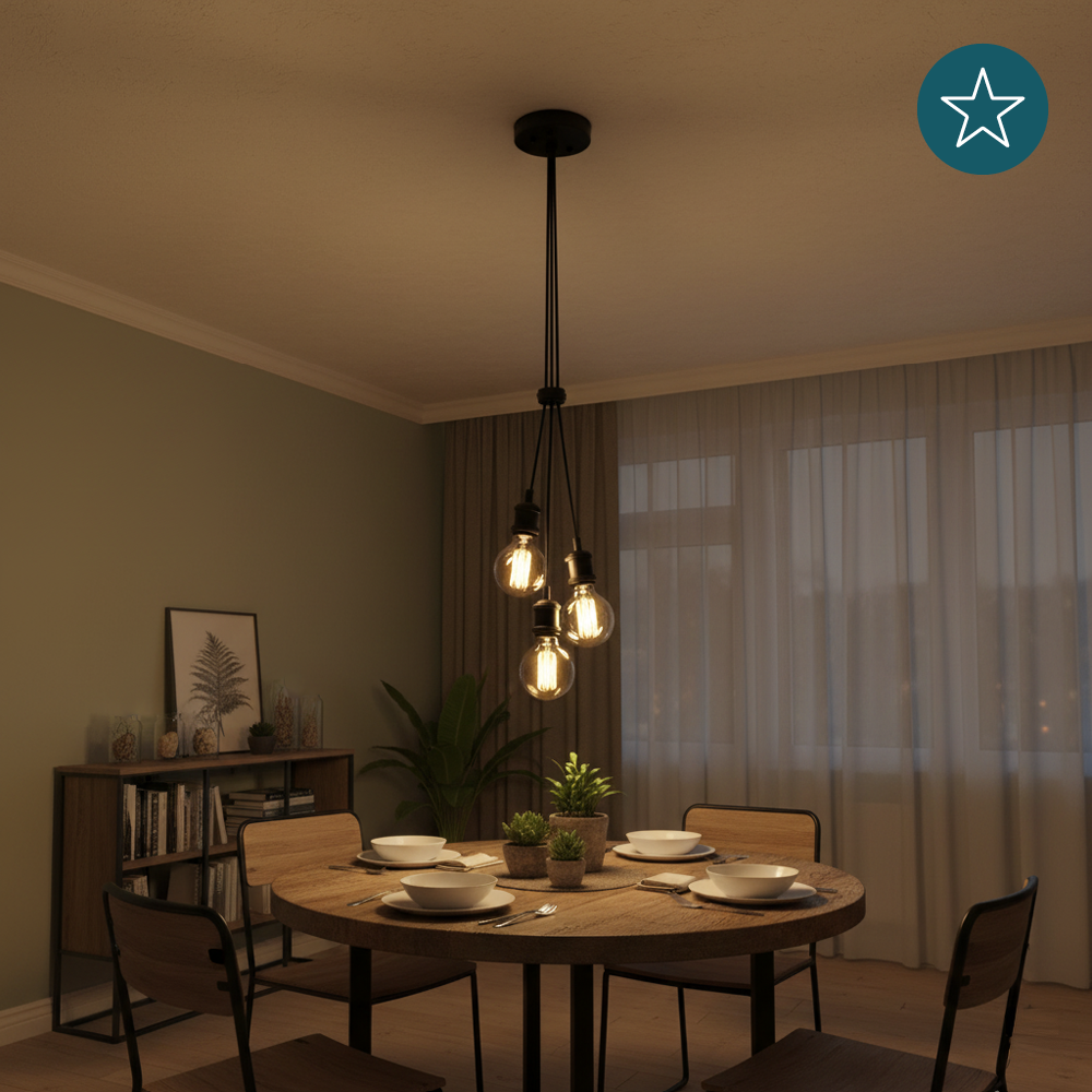 Hängeleuchte 3-Fach, E27, AVOCADO, Metall, schwarz, Textilkabel schwarz, exkl. Leuchtmittel