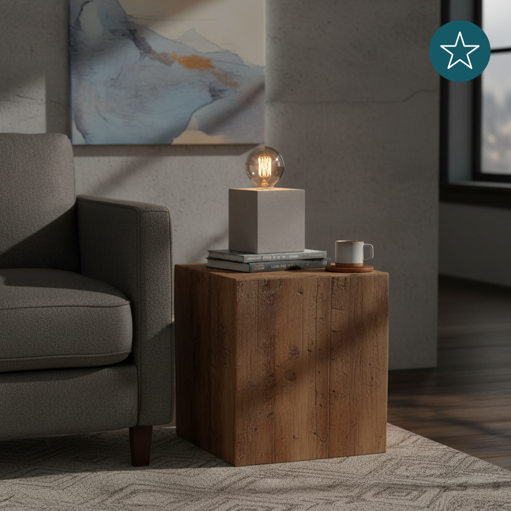 Tischleuchte E27, CUBE, Metall zementoptik, Textilkabel mit Schalter, exkl. Leuchtmittel