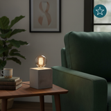 Tischleuchte E27, CUBE, Metall zementoptik, Textilkabel mit Schalter, exkl. Leuchtmittel