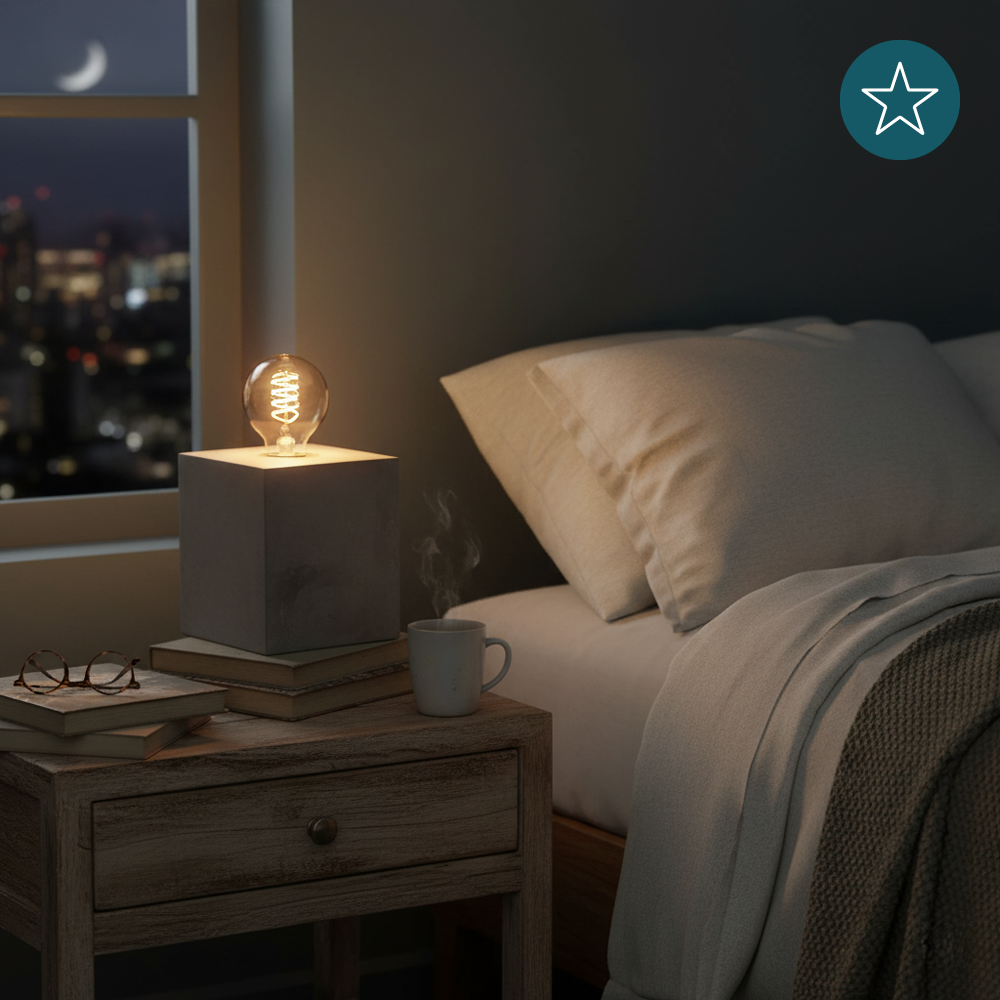 Tischleuchte E27, CUBE, Metall zementoptik, Textilkabel mit Schalter, exkl. Leuchtmittel