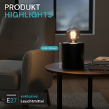 Tischleuchte E27, JAR, Metall schwarz, Textilkabel mit Schalter, exkl. Leuchtmittel