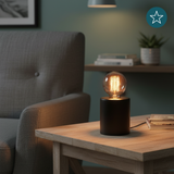 Tischleuchte E27, JAR, Metall schwarz, Textilkabel mit Schalter, exkl. Leuchtmittel