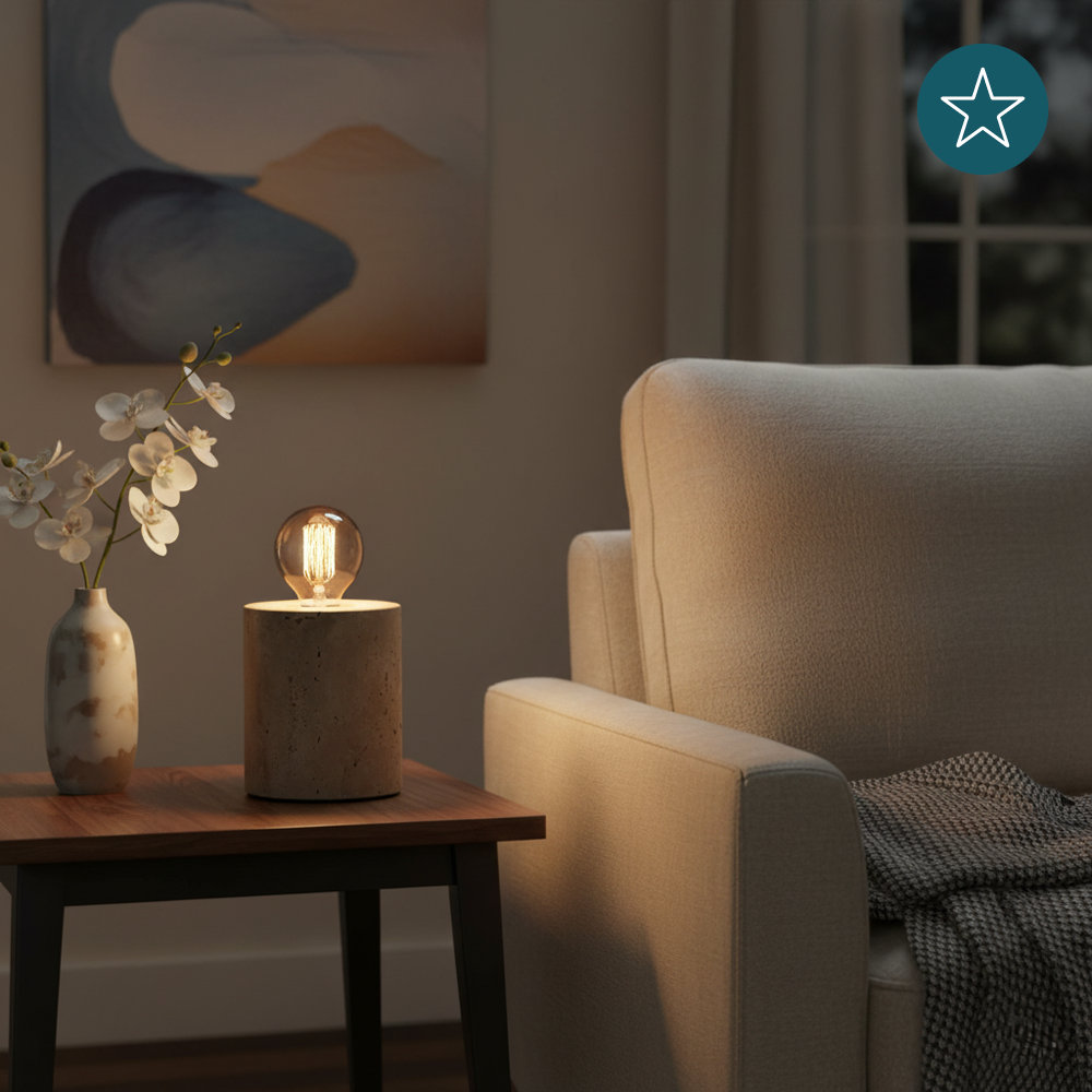 Tischleuchte E27, JAR, Zement, Textilkabel mit Schalter, exkl. Leuchtmittel