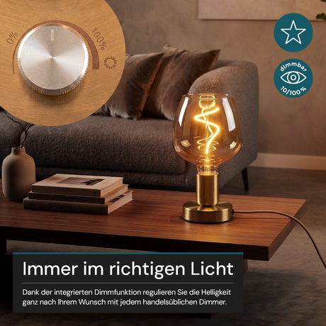 LED Filament Leuchtmittel, Bulbous, BN9, E27, 4W, 200lm, 1800K, dimmbar.