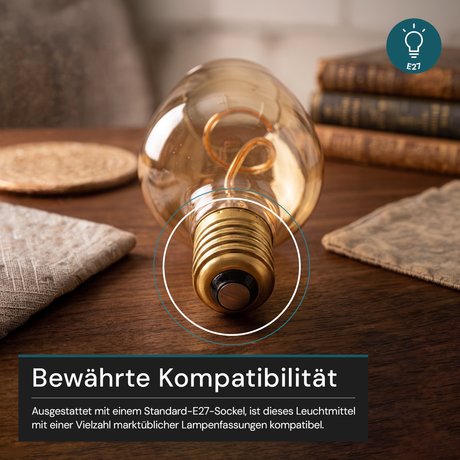 LED Filament Leuchtmittel, Bulbous, BN9, E27, 4W, 200lm, 1800K, dimmbar.