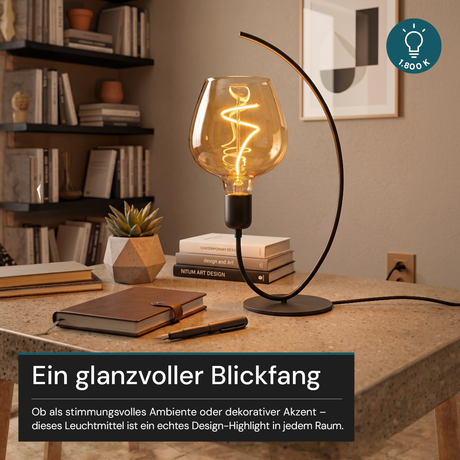 LED Filament Leuchtmittel, Bulbous, BN9, E27, 4W, 200lm, 1800K, dimmbar.