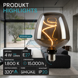 LED Filament Leuchtmittel, Bulbous, BN9, E27, 4W, 120 lm, 1800K, dimmbar.