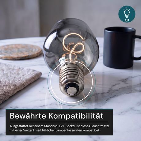 LED Filament Leuchtmittel, Bulbous, BN9, E27, 4W, 120 lm, 1800K, dimmbar.