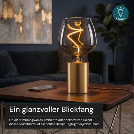 LED Filament Leuchtmittel, Bulbous, BN9, E27, 4W, 120 lm, 1800K, dimmbar.