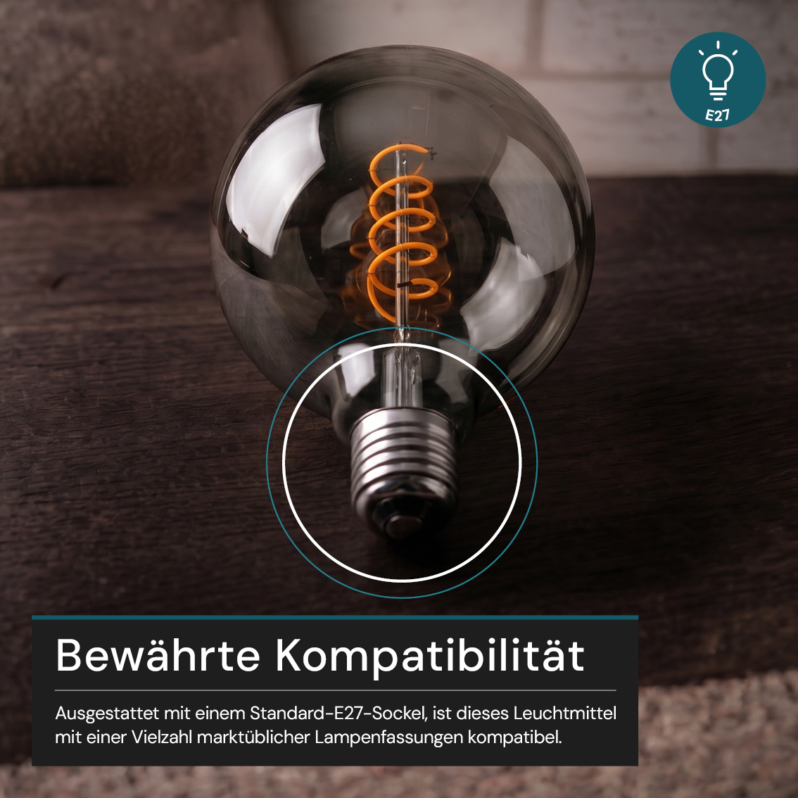 LED Filament Leuchtmittel, BULB, G125, E27, 4 W, 100 lm, 1800 K, dimmbar